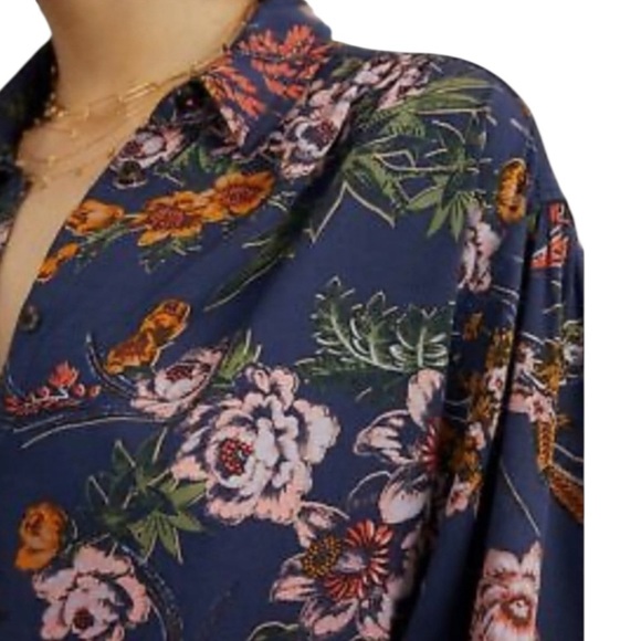 Anthropologie Pilcro Evika Navy Floral Print Oversized Button Down Shirt - XS - Picture 3 of 15